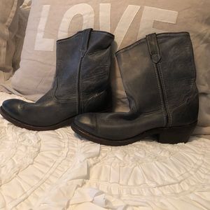 Blue ankle cowboy boots genuine leather